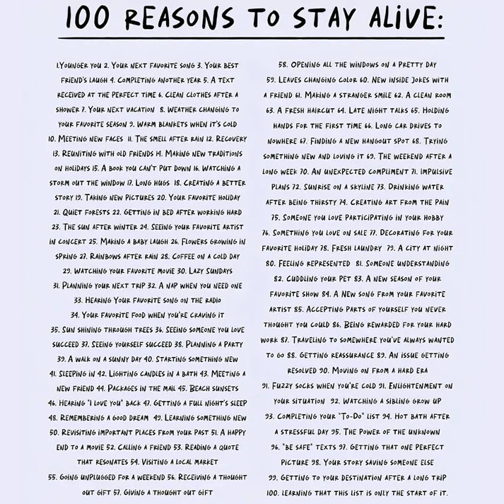 100 REASONS TO STAY ALIVE HOODIE